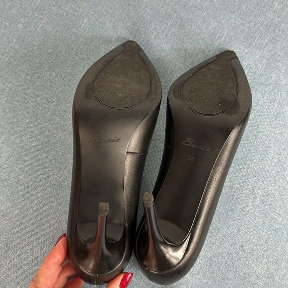 Bacia Black Leather Pointed Toe Classic High Stiletto Pumps Size 38 - Picture 7 of 9